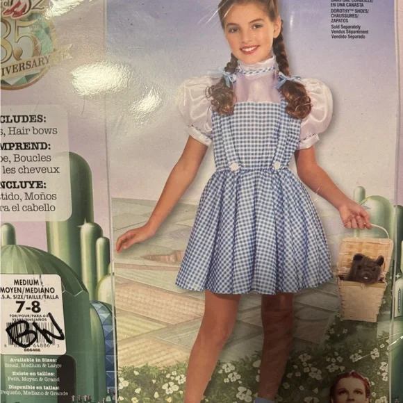 Wizard Of Oz Dorothy Costume Girls Medium 7-8 By Rubies Dress And Hair Bows NWT - Picture 2 of 4